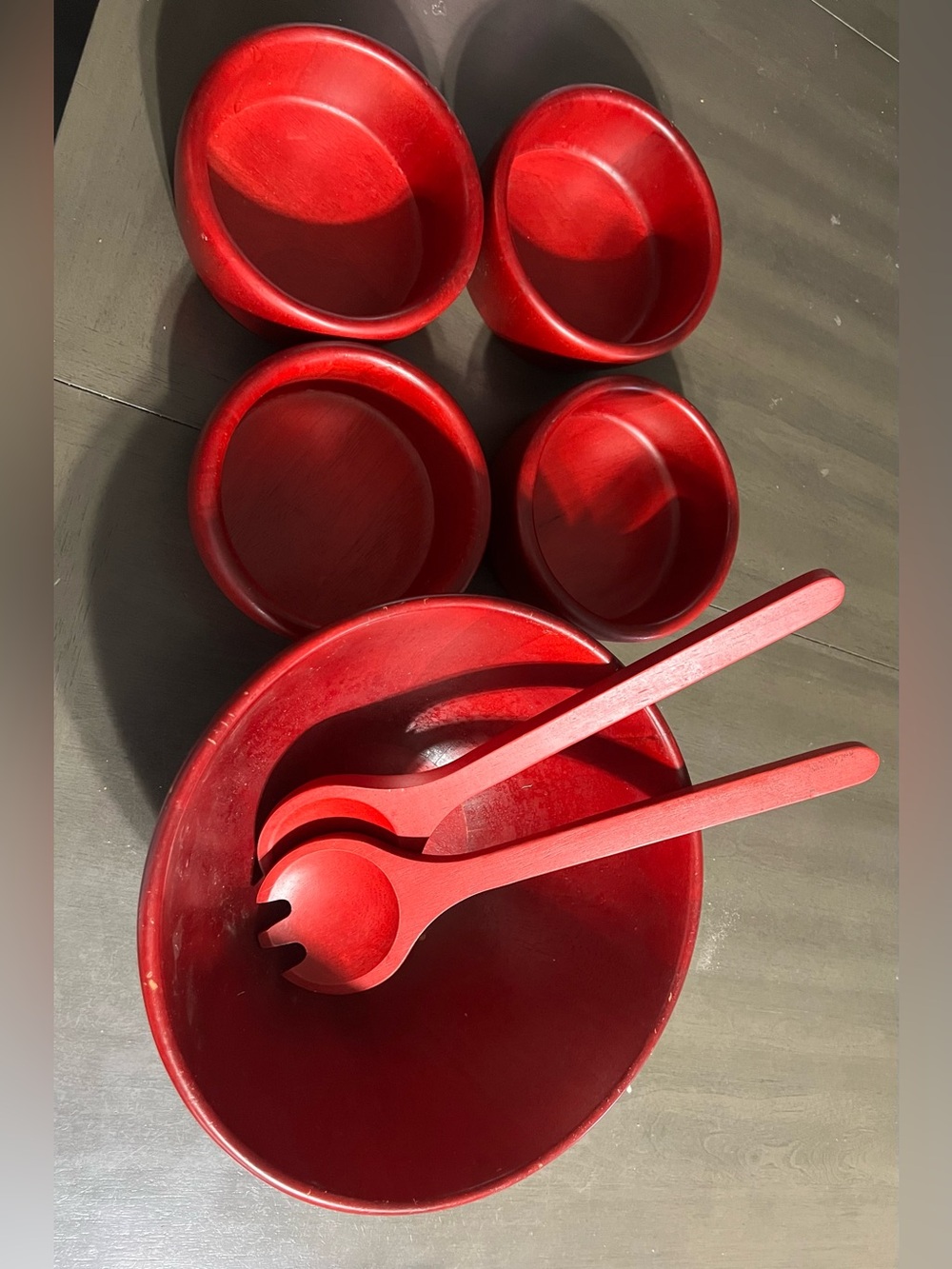 David & Carey Vintage Red Wooden Salad Bowl Set